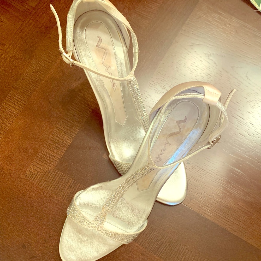 Nina’s silver metallic embellished sandals